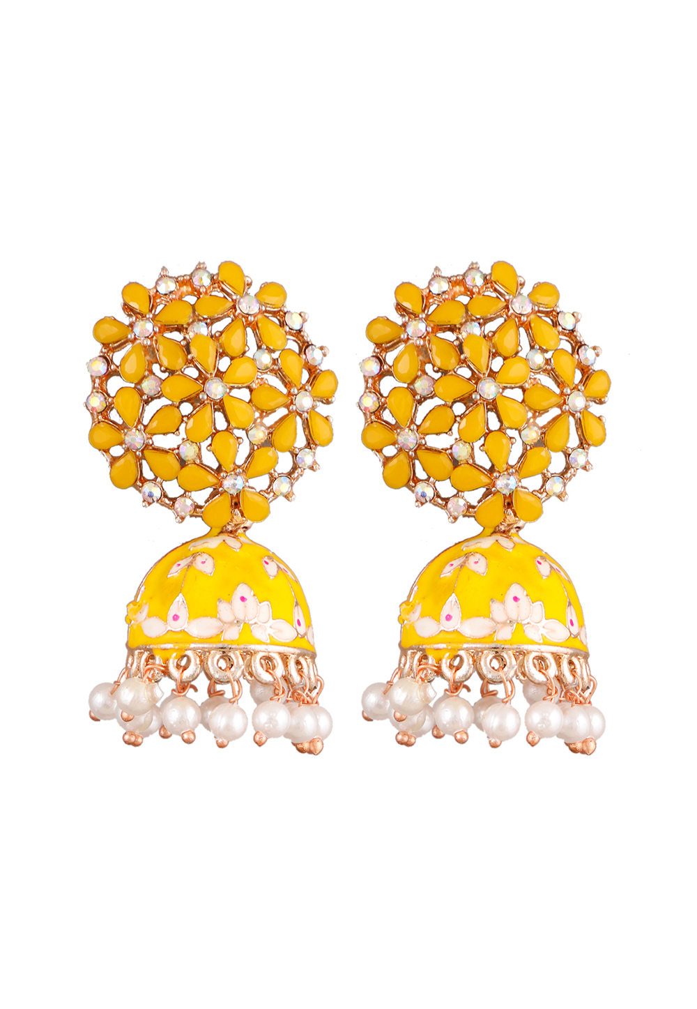 Yellow Alloy Kundan Earrings 254595