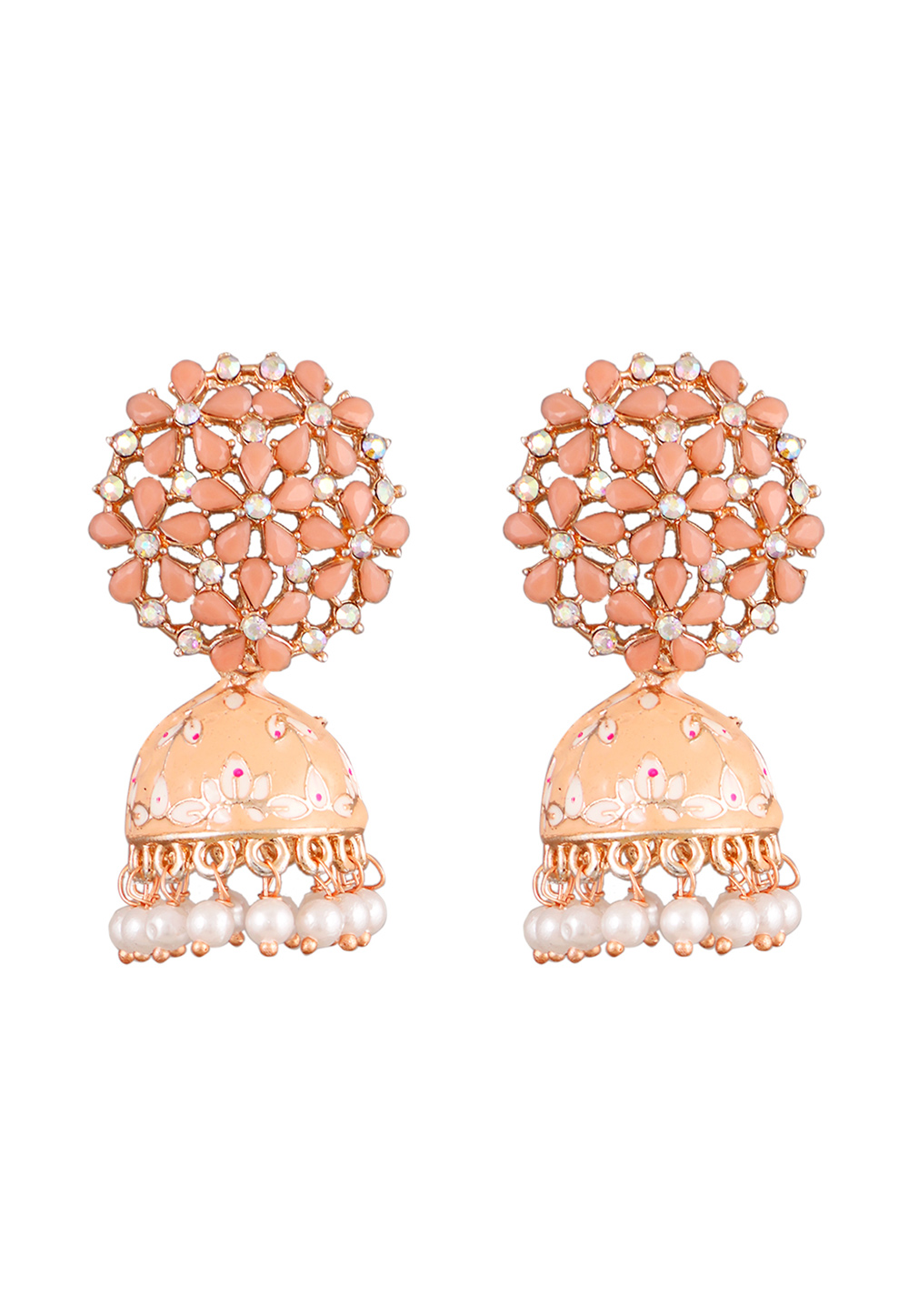 Peach Alloy Kundan Earrings 254597