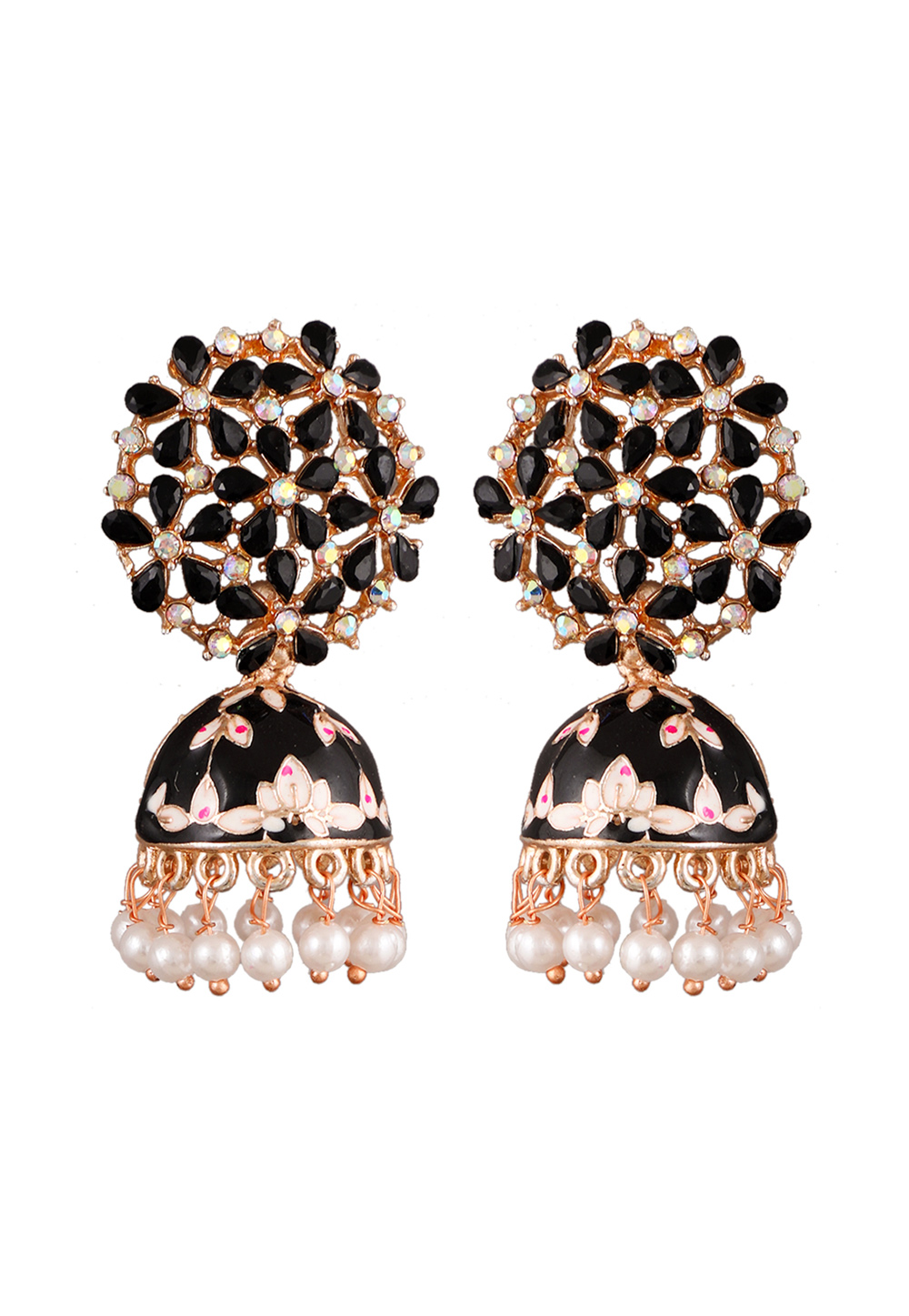Black Alloy Kundan Earrings 254598