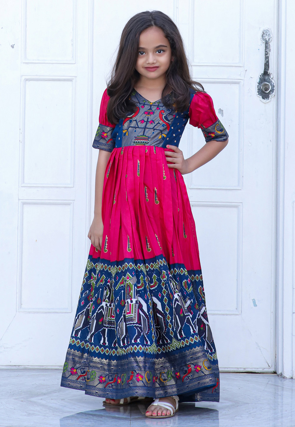 Magenta Silk Readymade Kids Gown 261576