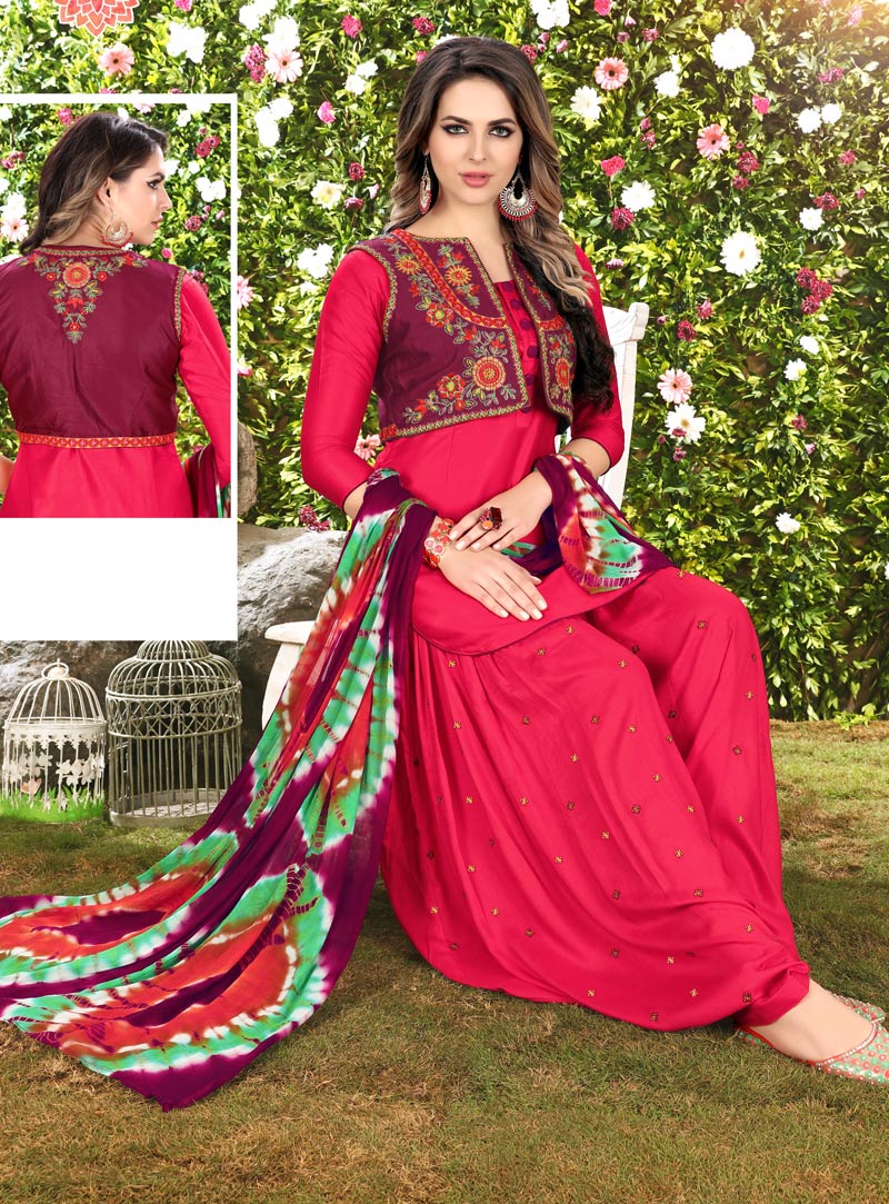 Dark Pink Cotton Punjabi Suit 117139
