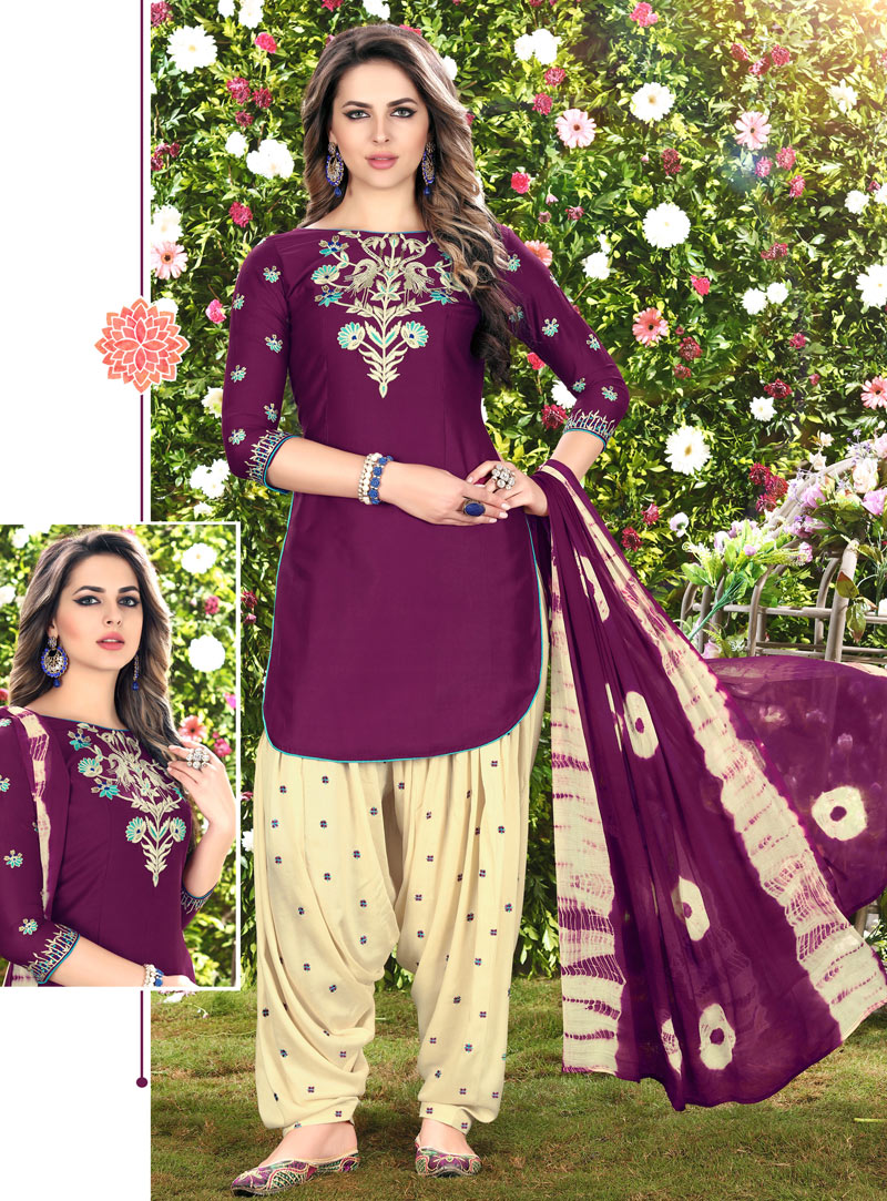 Purple Cotton Punjabi Suit 117143