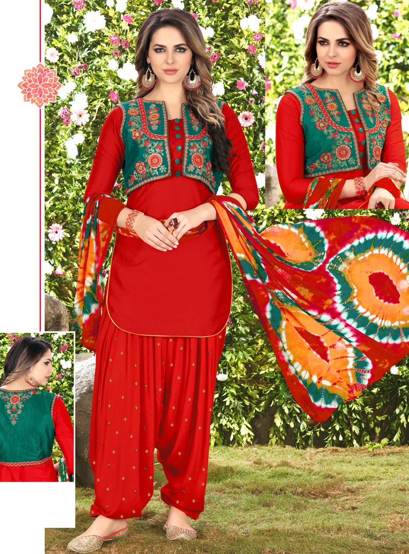 Red Cotton Punjabi Suit 117147