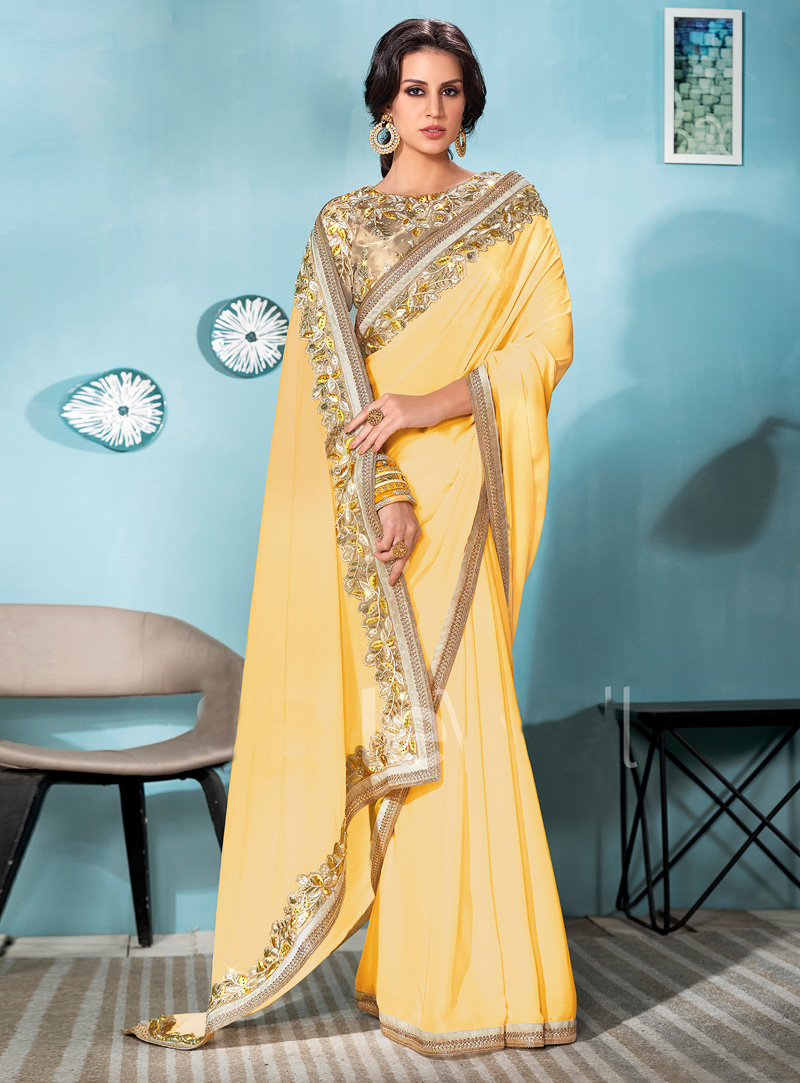 Yellow Silk Saree With Blouse 129792