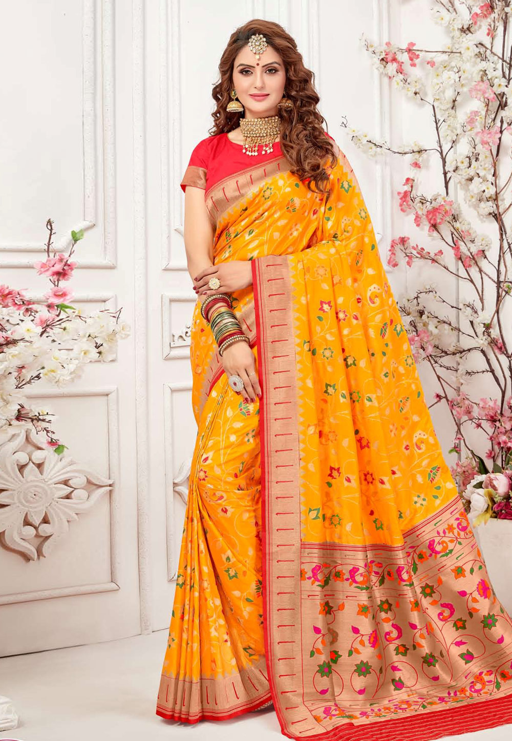 Yellow Silk Resham Work Paithani Saree 210223