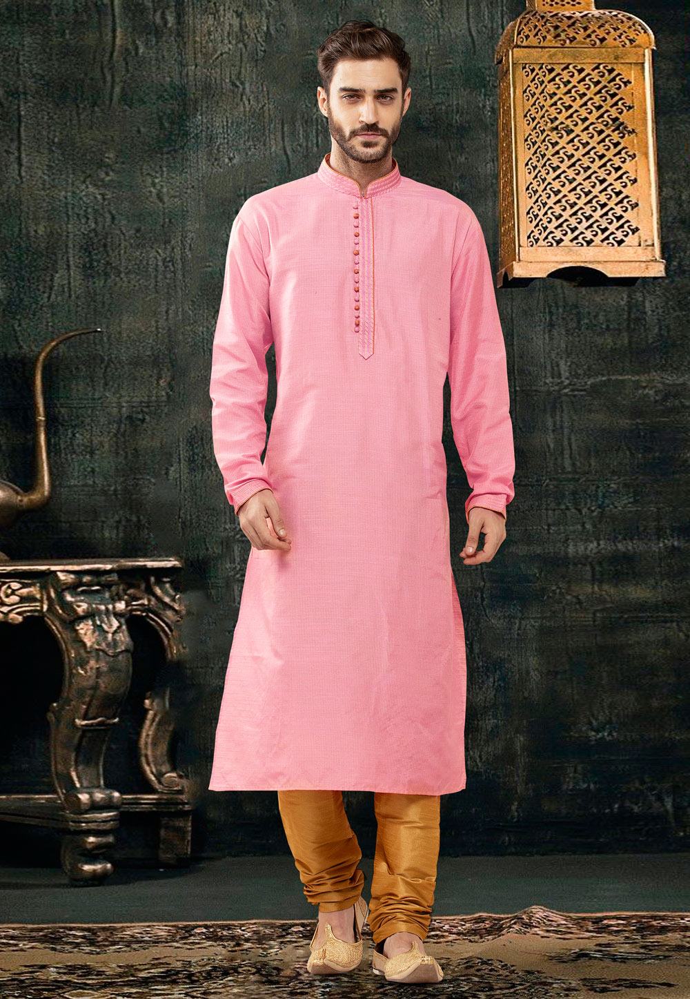 Pink Cotton Kurta Pajama 233321