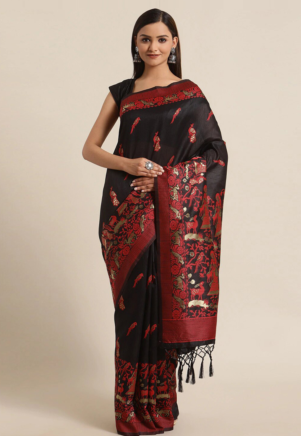 Black Bhagalpuri Silk Saree With Blouse 218043