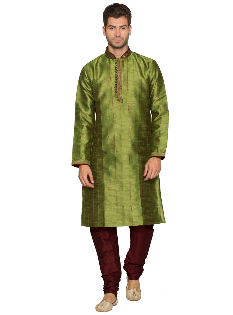 Green Art Silk Readymade Kurta Pajama 90777