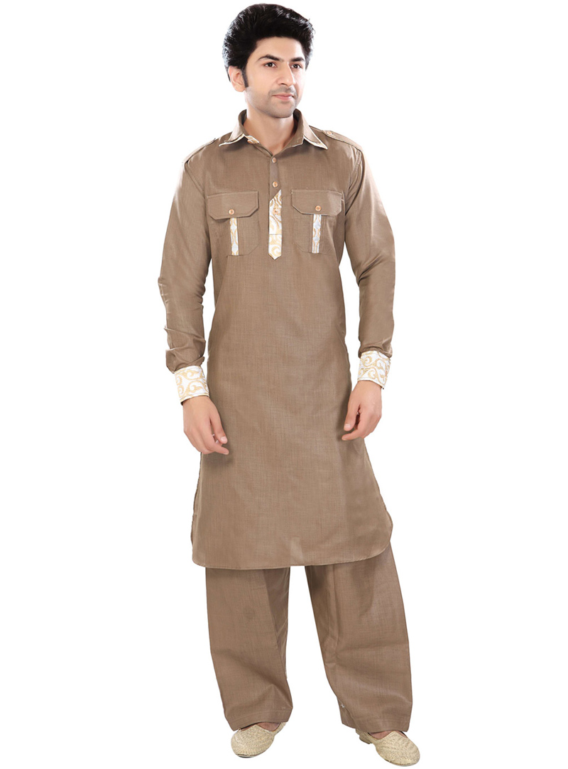 Brown Linen Readymade Pathani Suit 71488