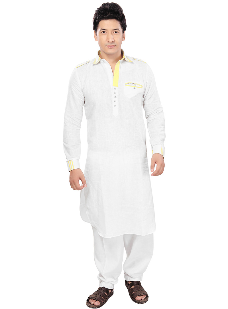 White Linen Readymade Pathani Suit 71775