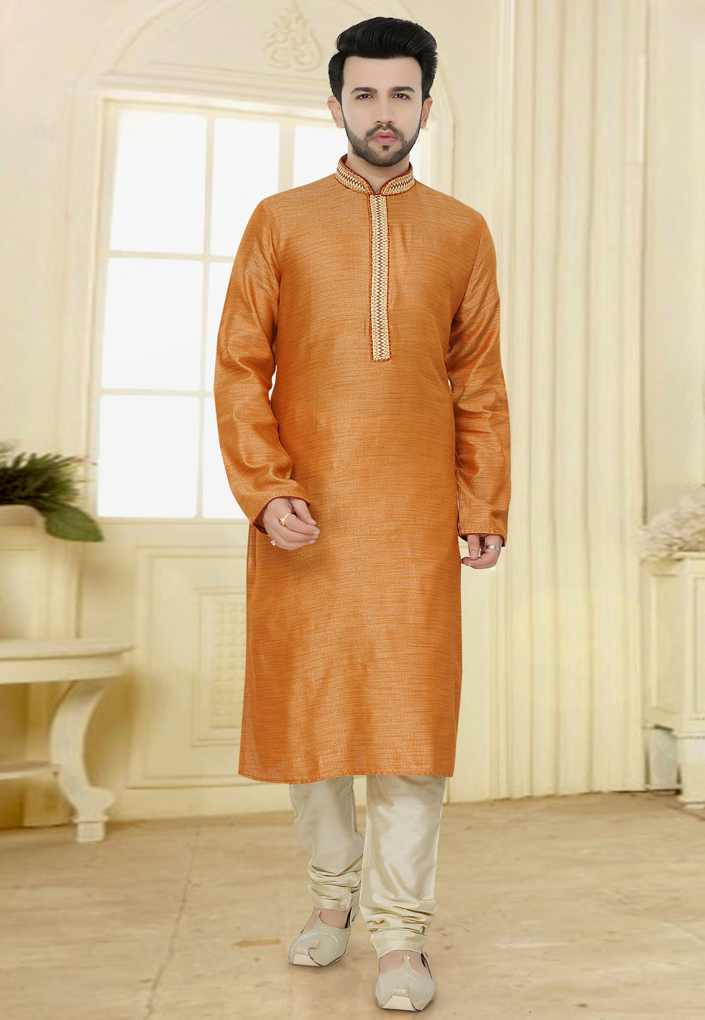 Orange Bhagalpuri Readymade Kurta Pajama 160598