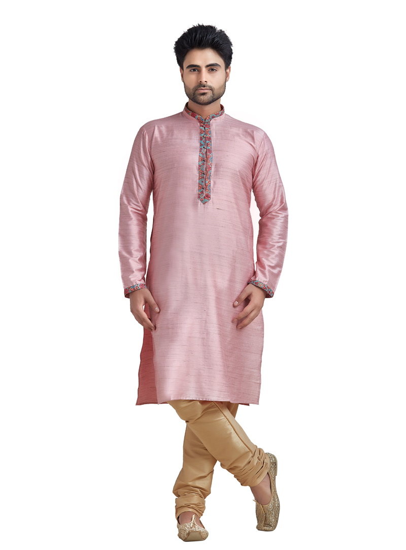 Light Pink Bhagalpuri Readymade Kurta Pajama 144094