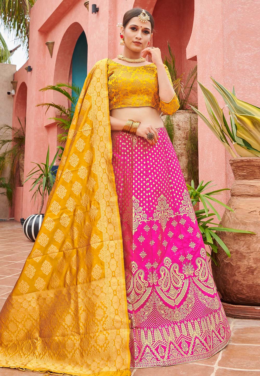 Pink Banarasi Silk A Line Lehenga Choli 228192