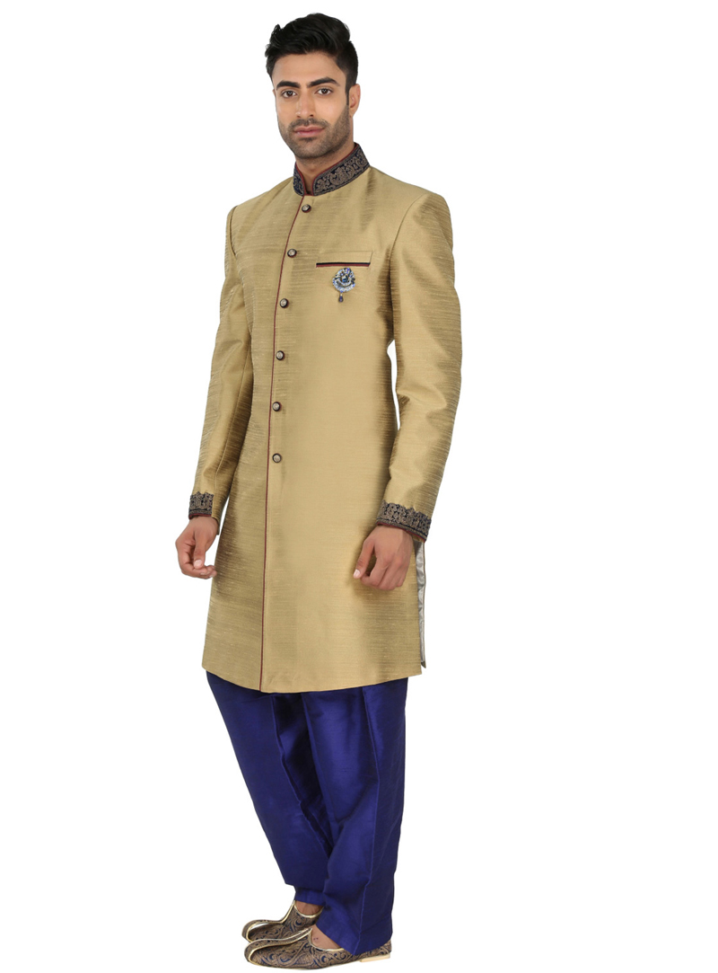 Beige Silk Readymade Indo Western Suit 61790