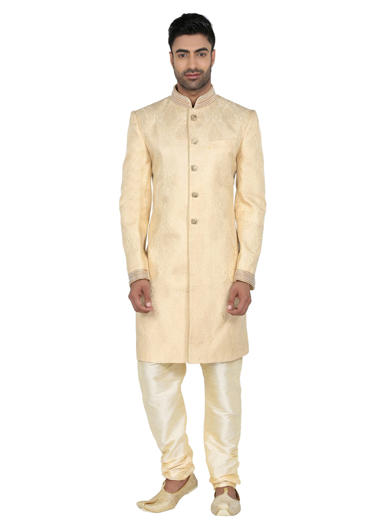 Cream Jacquard Indo Western Suit 61798