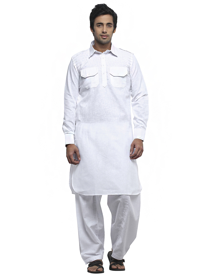 White Linen Pathani Kurta With Pajama 66272