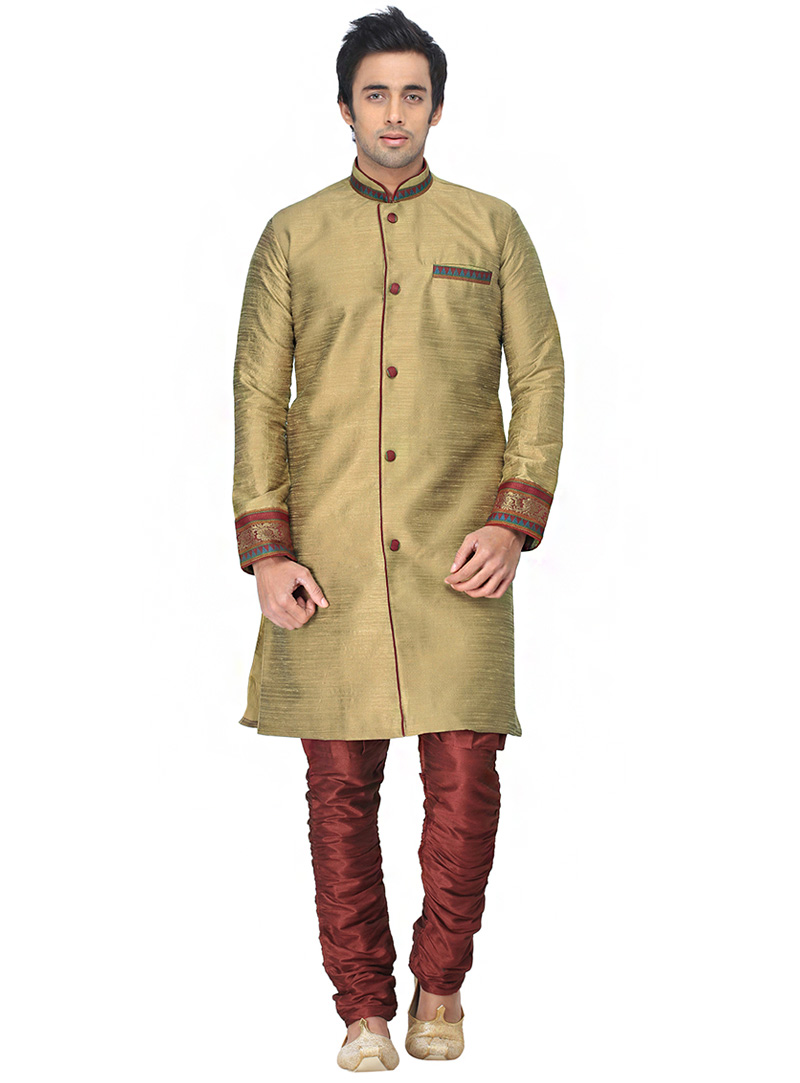 Beige Silk Readymade Indo Western Suit 66274