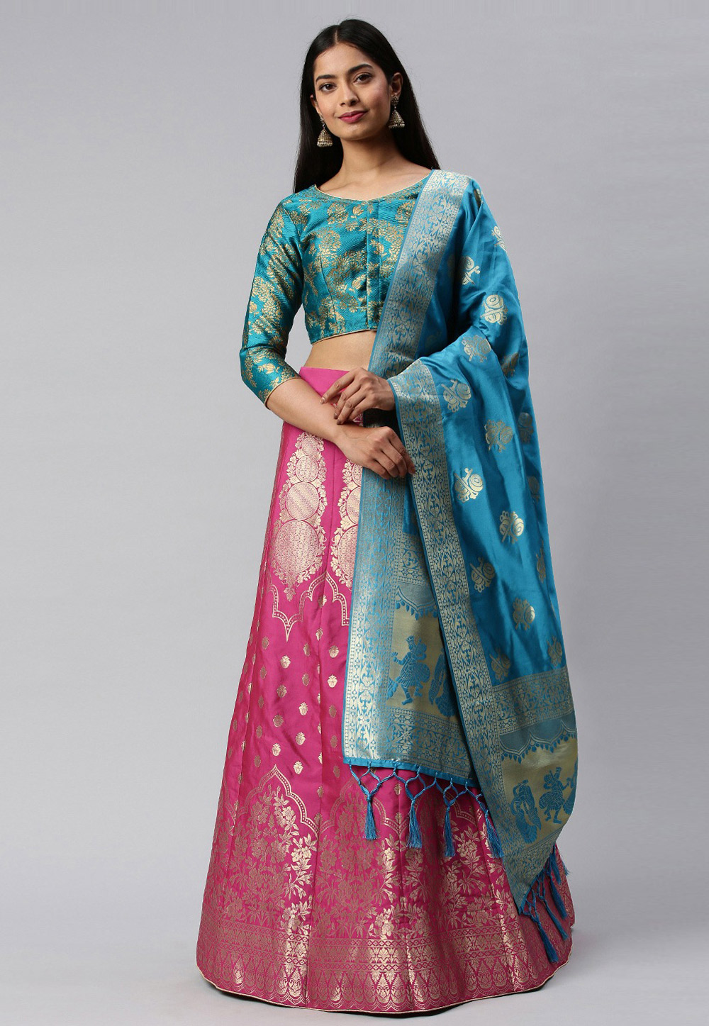 Pink Banarasi Silk A Line Lehenga Choli 216316