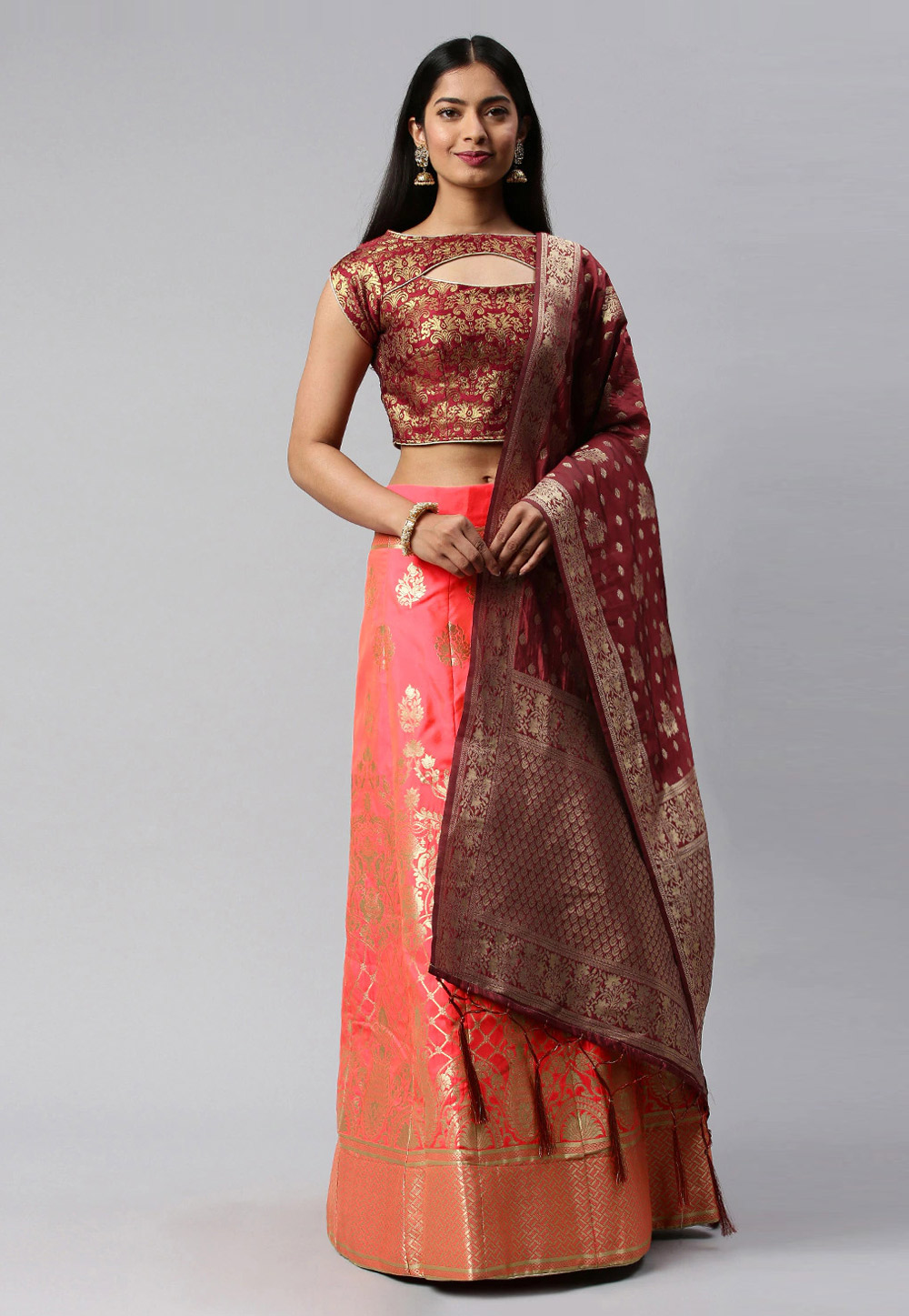 Pink Banarasi Silk A Line Lehenga Choli 216317