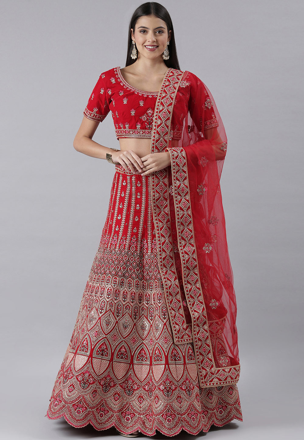 Red Velvet Bridal Lehenga Choli 257028