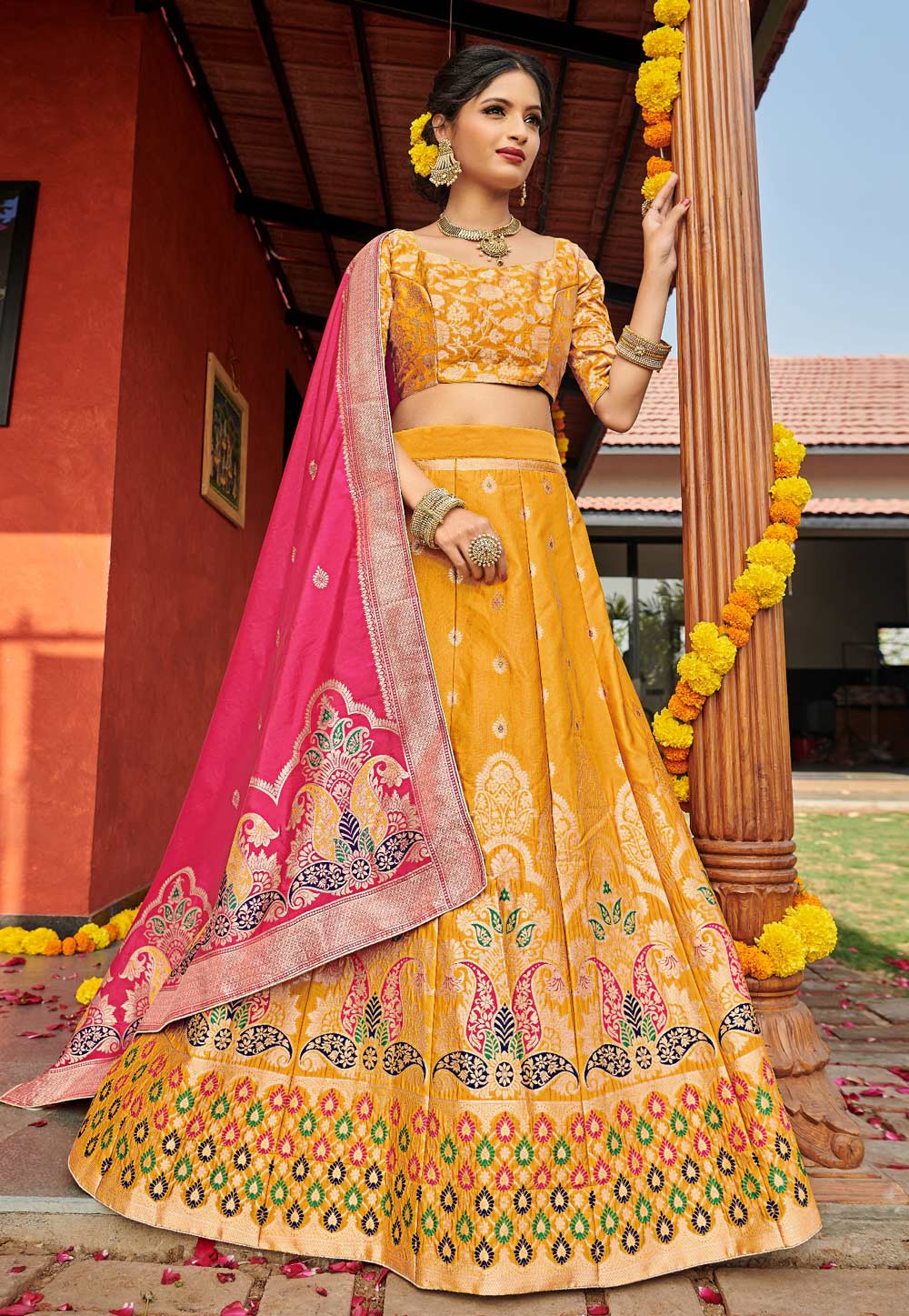 Yellow Banarasi Silk Lehenga Choli 224500