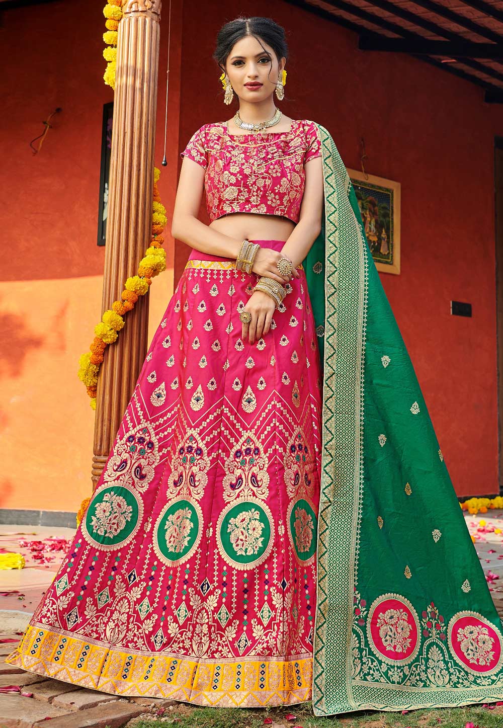 Pink Banarasi Silk Lehenga Choli 224502