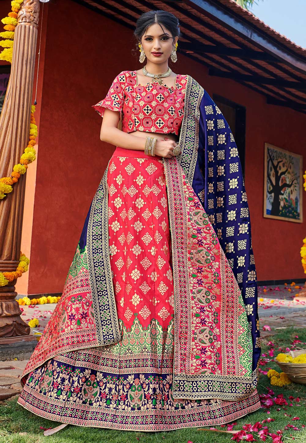 Pink Banarasi Silk Lehenga Choli 224504