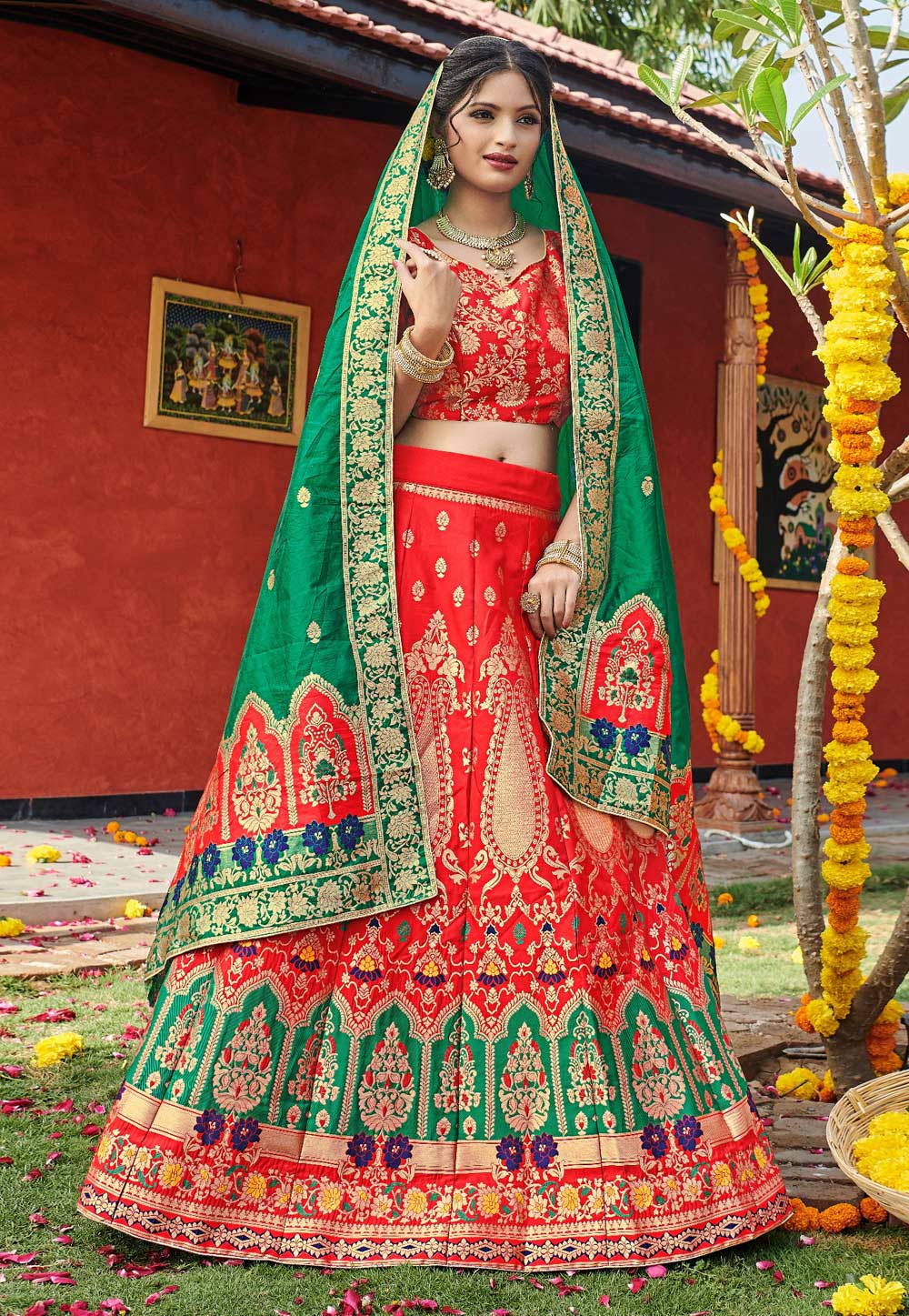 Red Banarasi Silk Bridal Lehenga Choli 224507