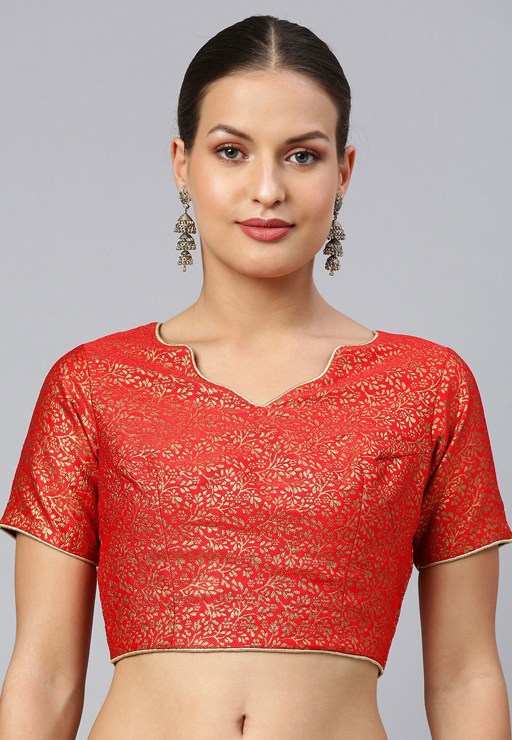 Red Jacquard Readymade Blouse 238989
