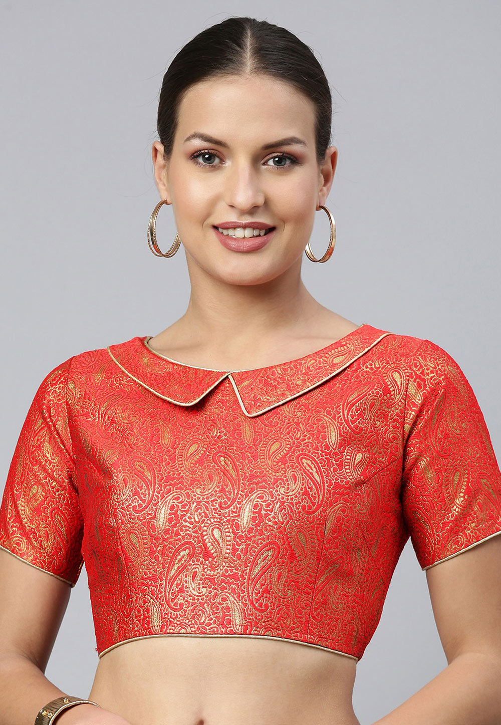 Red Jacquard Readymade Blouse 238990