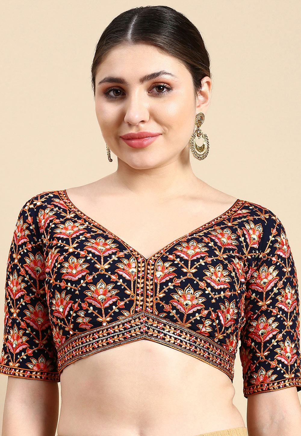 Navy Blue Georgette Readymade Blouse 270452