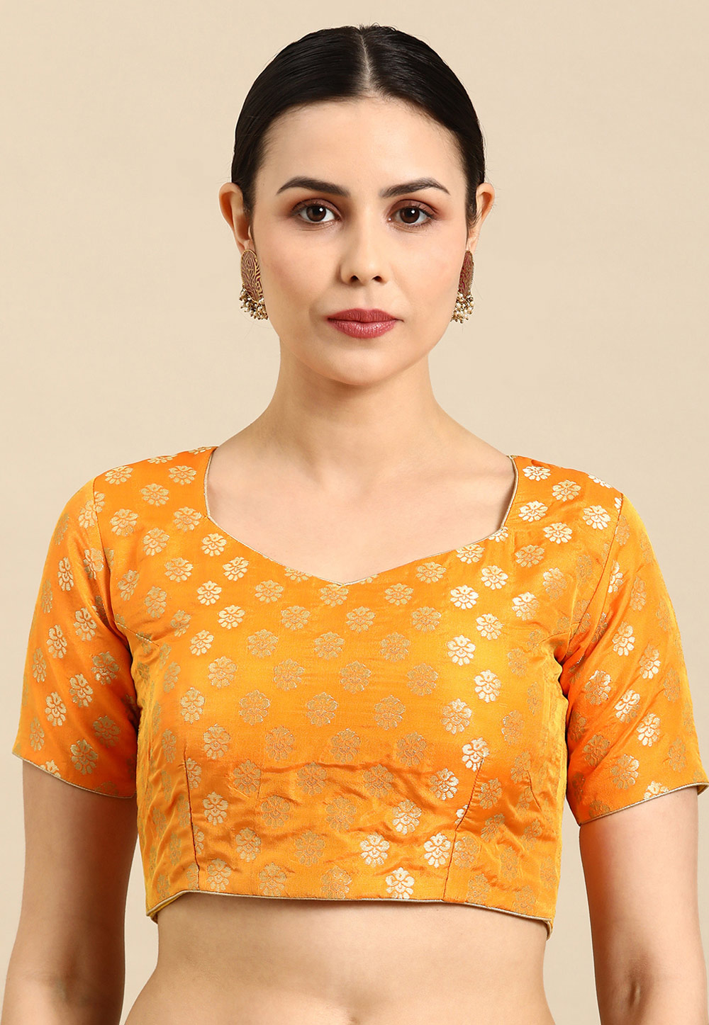 Orange Banarasi Jacquard Readymade Blouse 259693