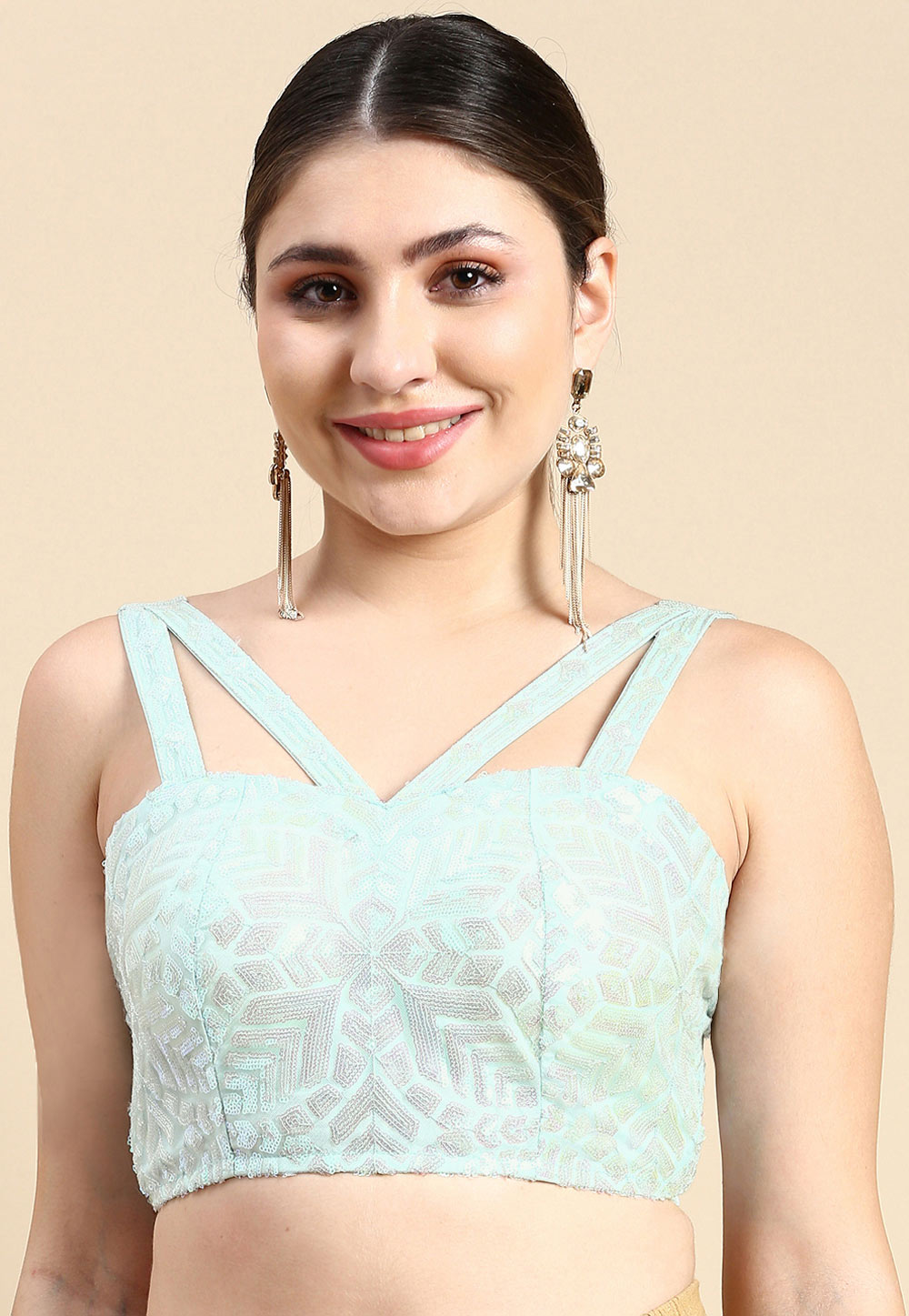 Sky Blue Net Readymade Blouse 270454