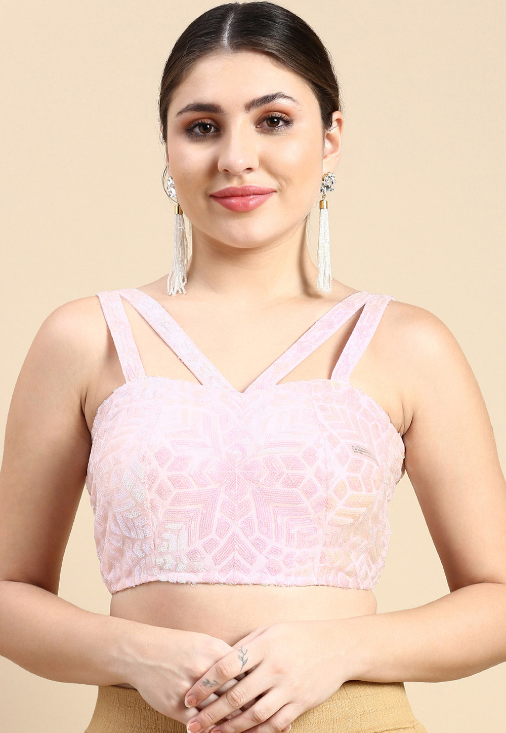 Light Pink Net Readymade Blouse 270456