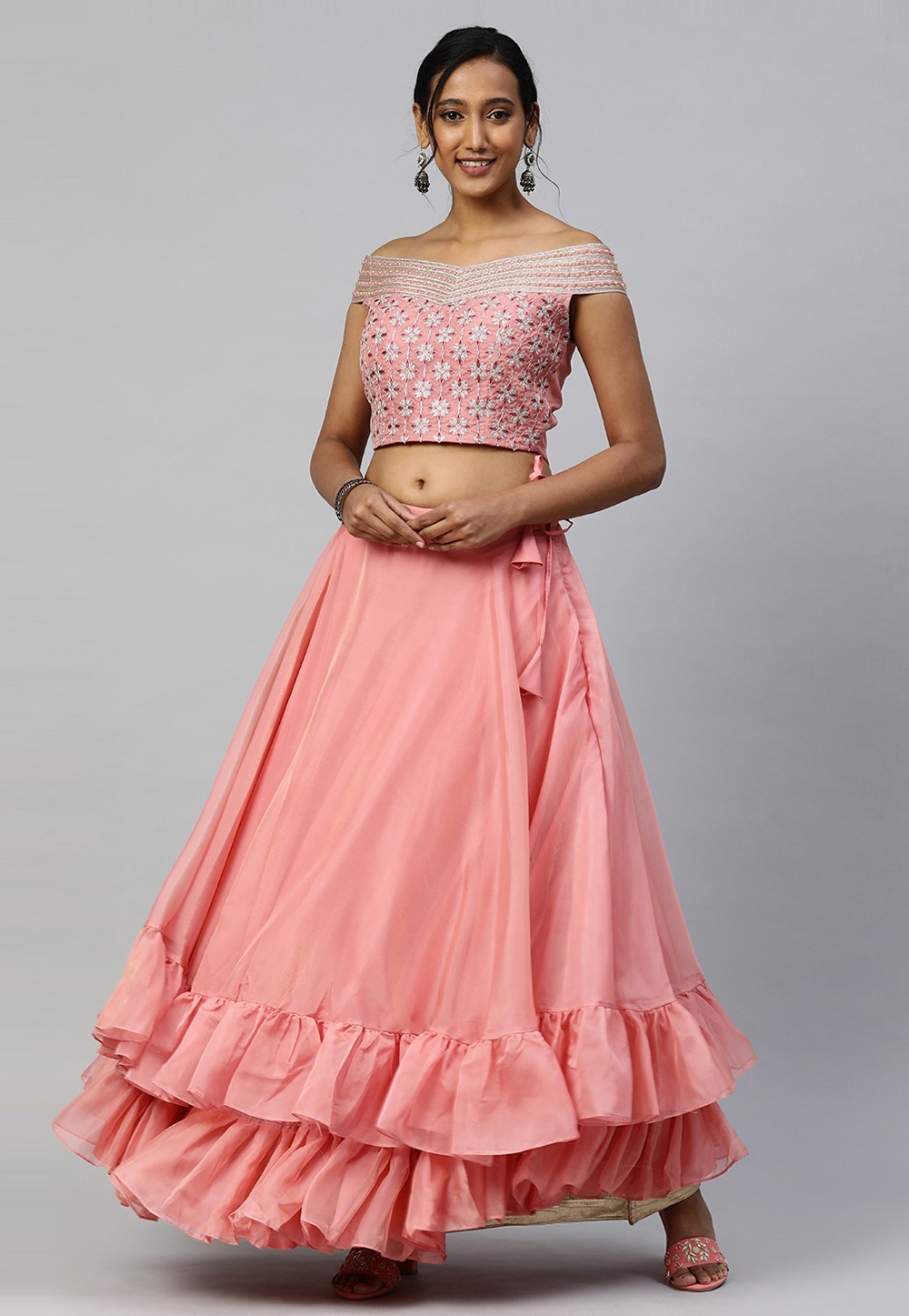Pink Organza Circular Lehenga Choli 243705