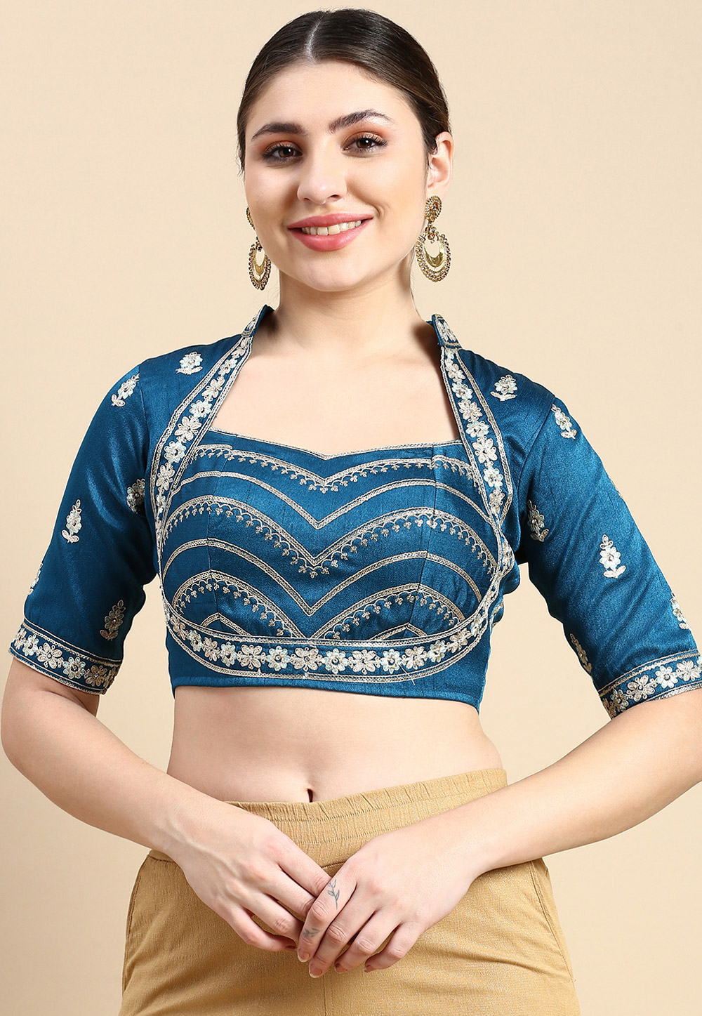 Teal Silk Readymade Blouse 270458