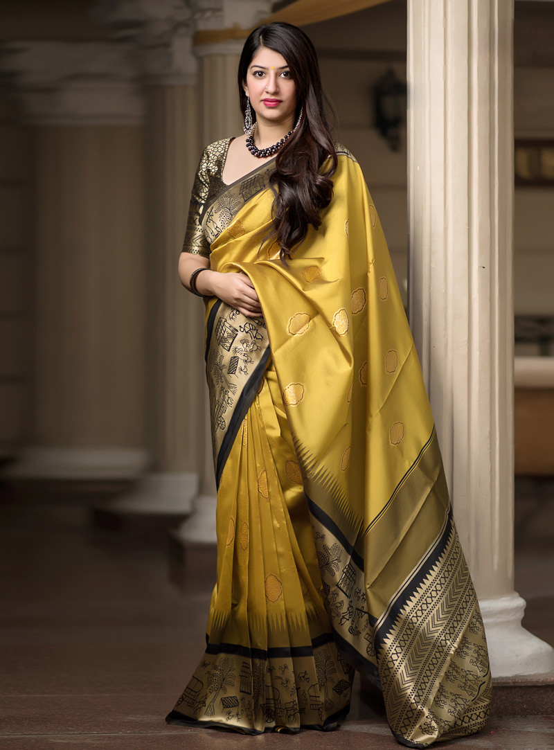 Mustard Banarasi Silk Festival Wear Saree 153490