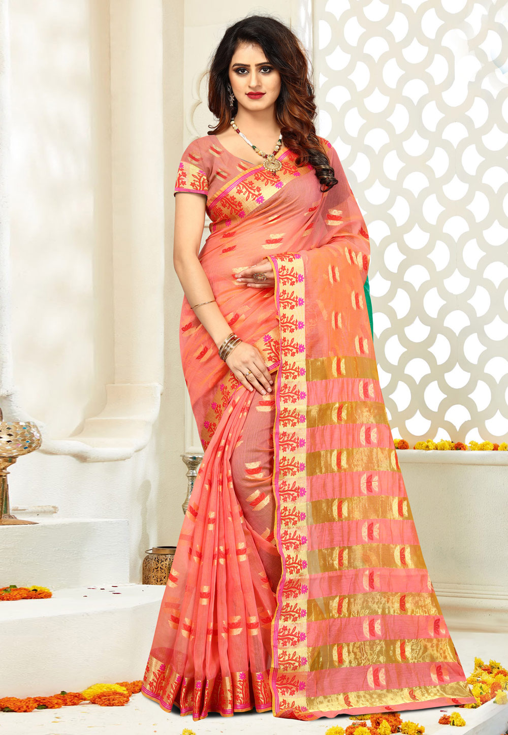 Pink Cotton Saree With Blouse 183240