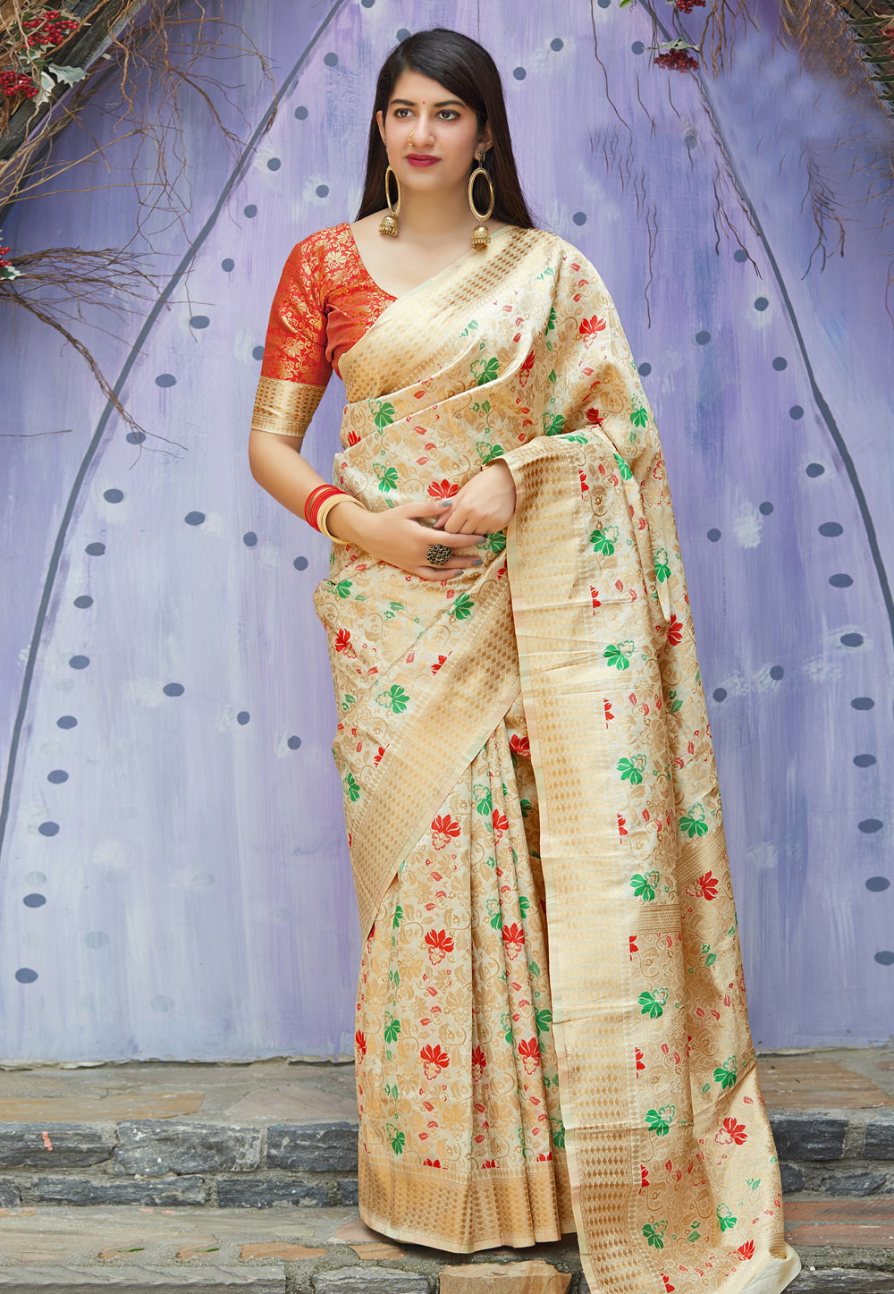 Beige Banarasi Silk Festival Wear Saree 185291