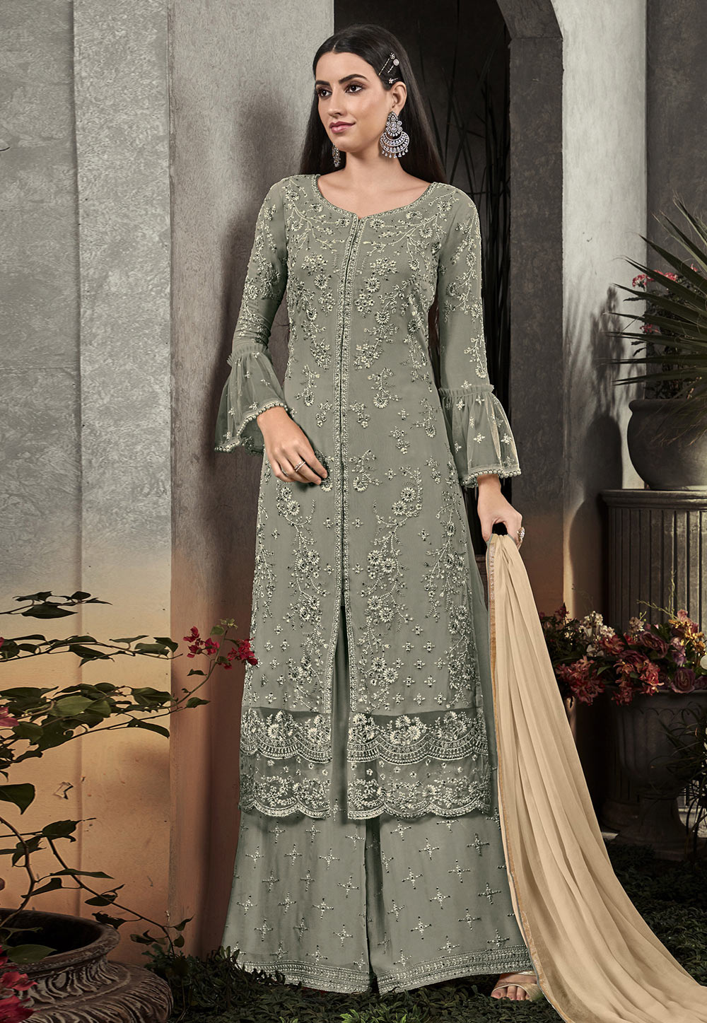 Light Green Georgette Kameez With Palazzo 193185