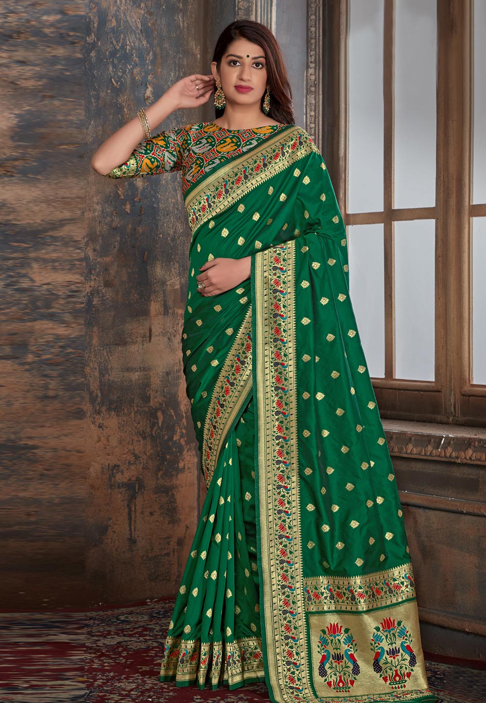 Green Banarasi Silk Festival Wear Saree 199676