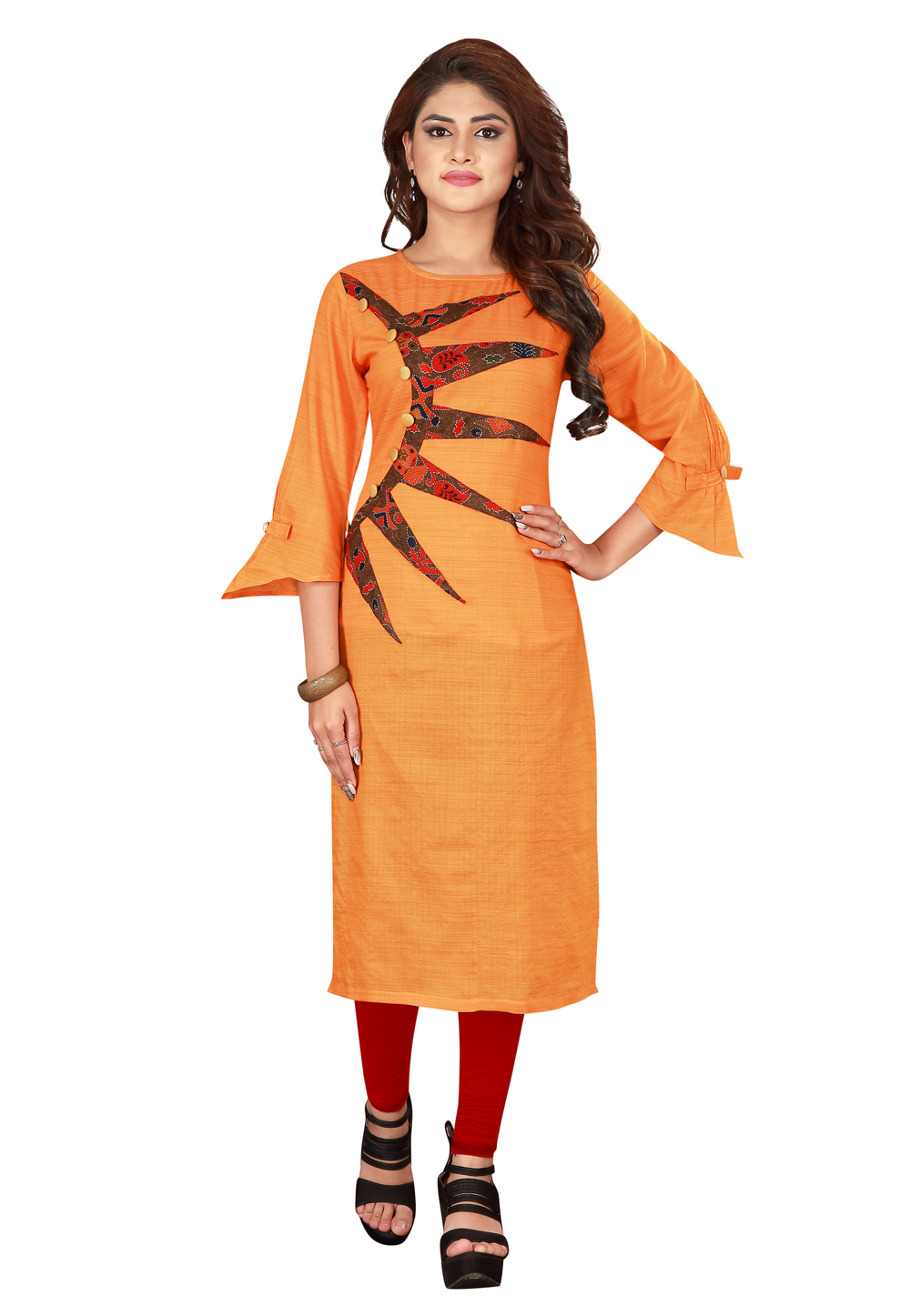 Orange Silk Readymade Printed Tunic 202623
