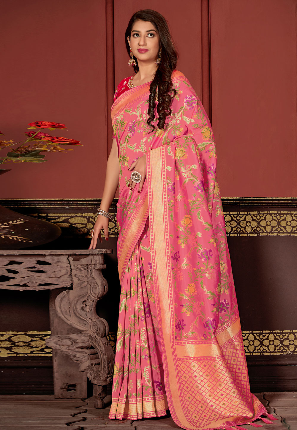 Pink Banarasi Silk Festival Wear Saree 205509