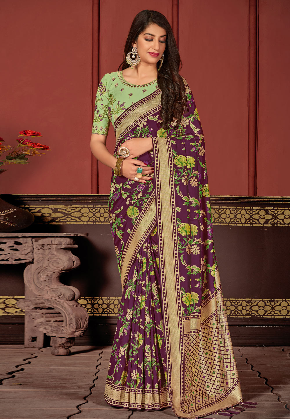 Purple Banarasi Silk Saree With Blouse 205510