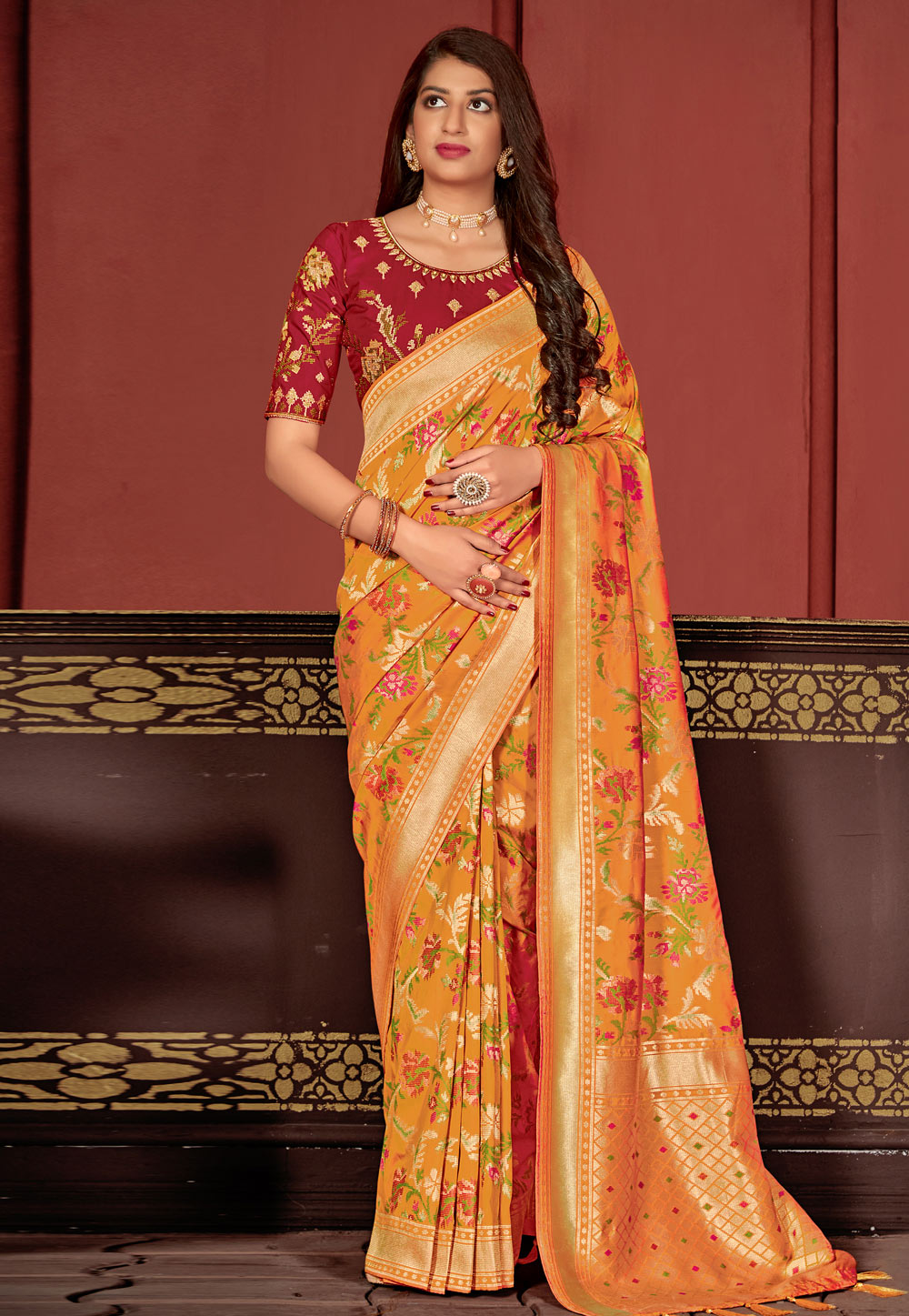 Orange Banarasi Silk Festival Wear Saree 205511