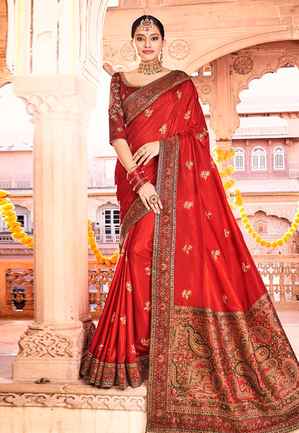 Red Silk Saree With Blouse 210893