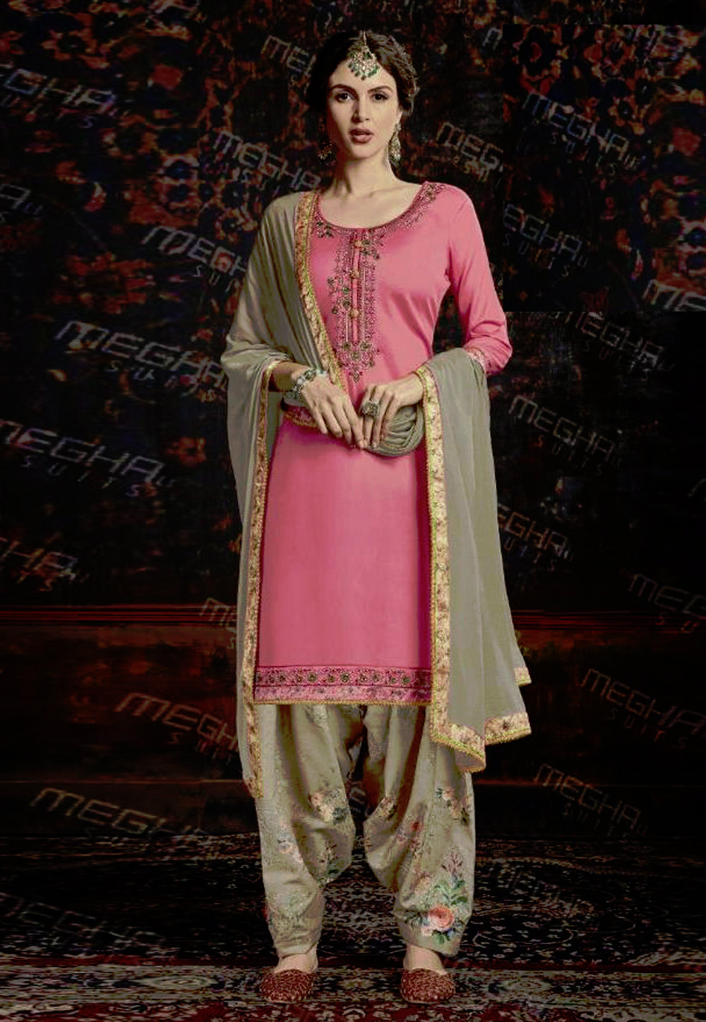 Pink Satin Cotton Patiala Suit 211465