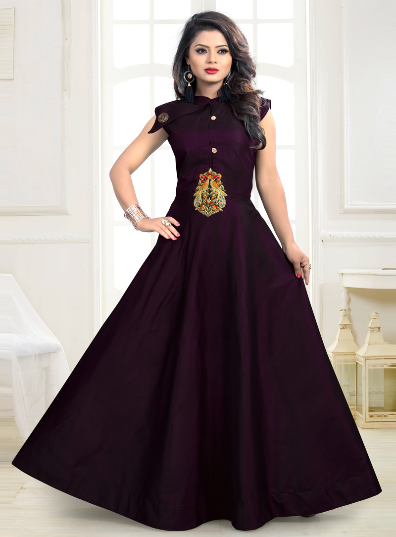 Purple Taffeta Readymade Gown 130053