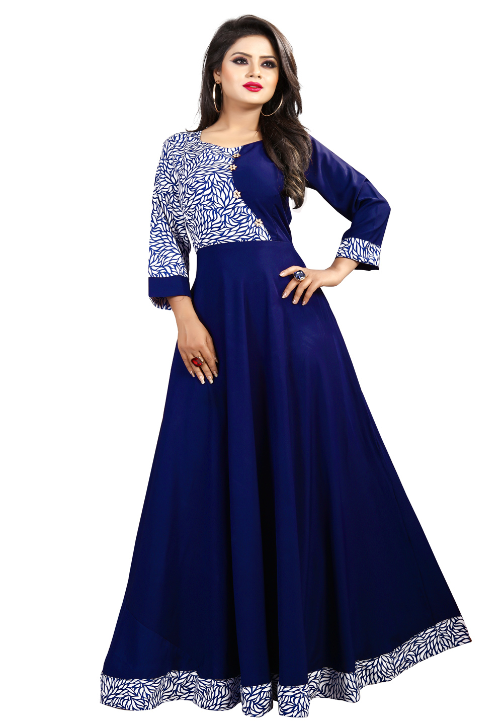 Blue Crepe Readymade flared Gown 166610