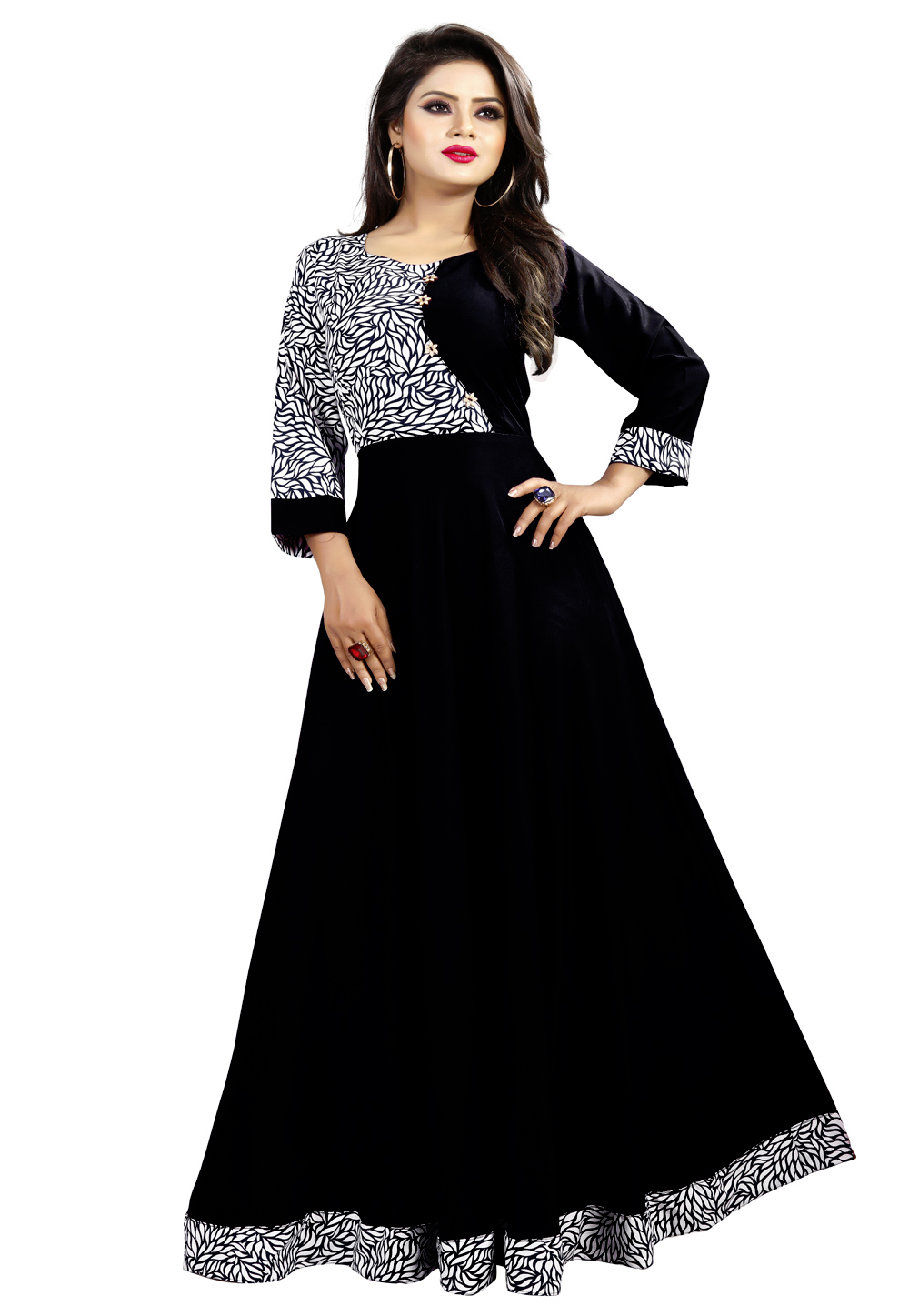 Black Crepe Readymade flared Gown 166612